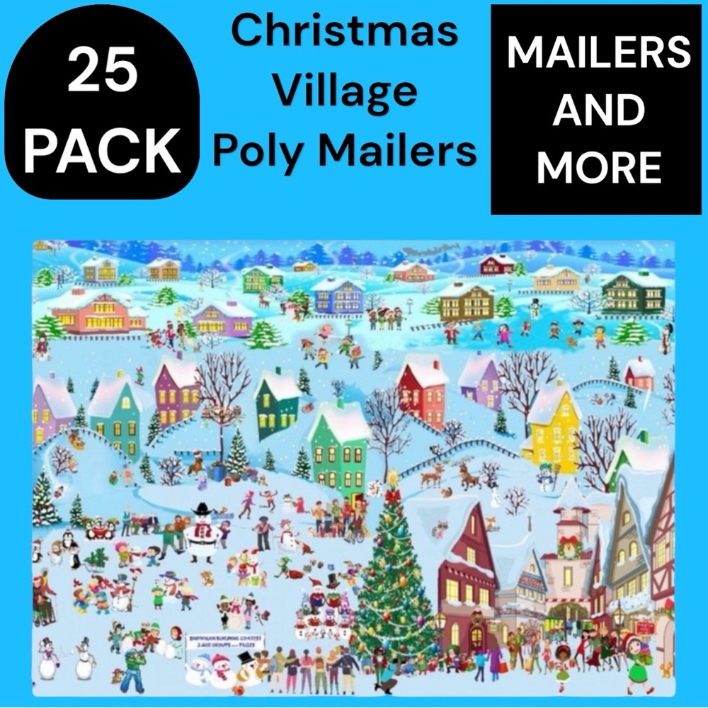 25 10X13 Poly Mailers Christmas Village Snow, Town, Tree and Santa PRICE IS FIRM - Picture 3 of 9